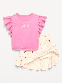 Image number 3 showing, Short-Sleeve Graphic T-Shirt and Skort Set for Toddler Girls