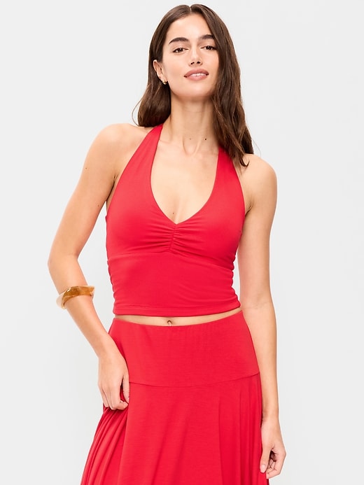 Image number 1 showing, Short-Sleeve Jersey Smocked-Front Top