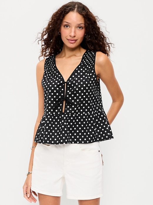 Image number 3 showing, Tie-Front Peplum Tank Top