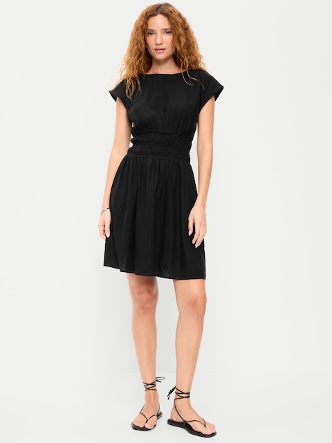 Smocked-Bodice Fit & Flare Mini Dress