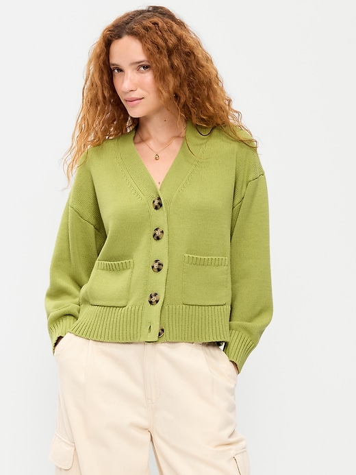 L'image numéro 1 présente Cardigan à encolure en V en tricot de coton littoral
