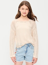Image number 1 showing, Long-Sleeve Pointelle Knit Sweater for Girls