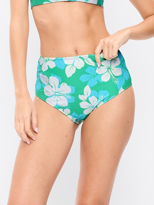 Image number 1 showing, High-Waisted Printed Bikini Swim Bottoms