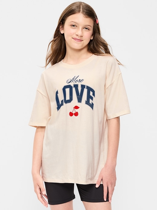 L'image numéro 1 présente T-shirt long surdimensionné à manches courtes à imprimé pour fille