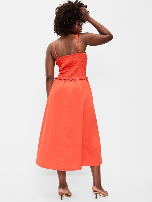 L'image numéro 7 présente Robe mi-longue ajustée et évasée à corsage smocké