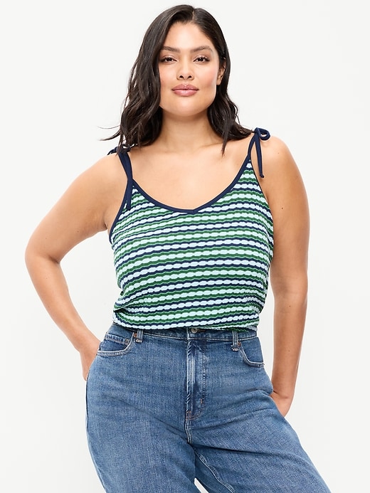 Image number 3 showing, Sleeveless Pointelle Tie-Strap Tank Top