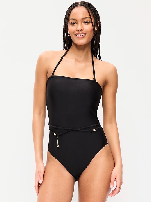 Image number 1 showing, Strapless Belted One-Piece Swimsuit