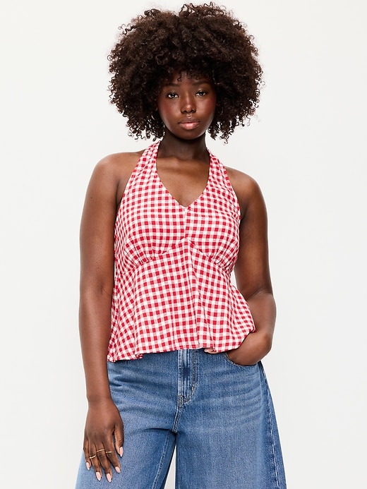Image number 5 showing, Linen-Blend V-Neck Halter Top