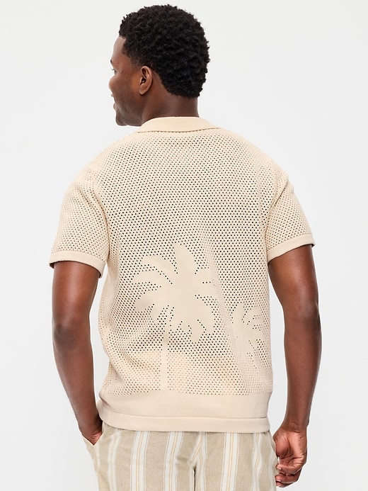 Image number 2 showing, Short-Sleeve Open-Knit Sweater Shirt