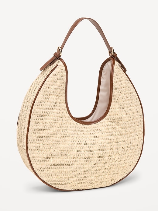 Image number 1 showing, Oversized Raffia Hobo Bag