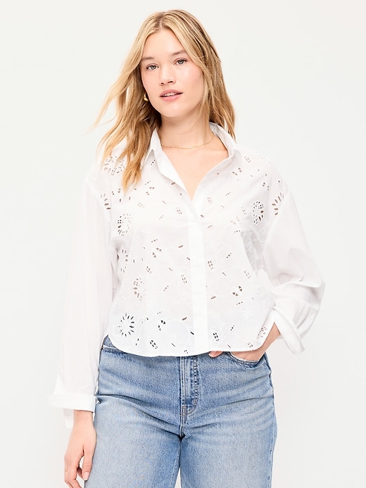 Image number 5 showing, Cropped Eyelet Button-Down Shirt