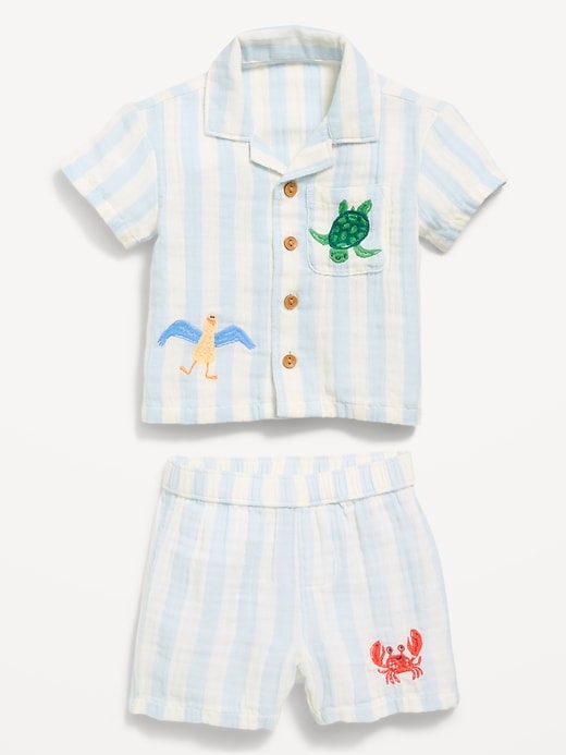 L'image numéro 2 présente Ensemble short et chemise à tissage double à motif pour bébé
