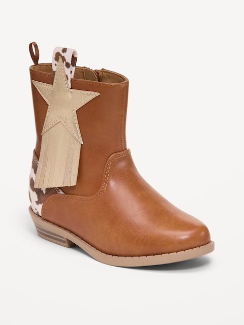 Faux-Leather Side-Zip Western Boots for Toddler Girls