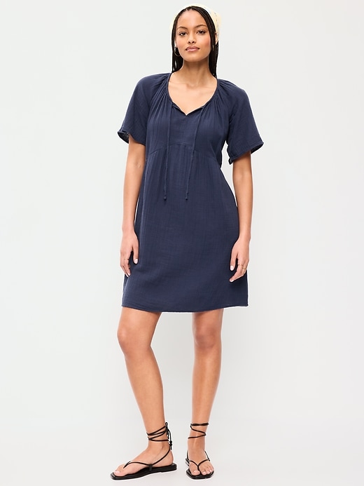 Image number 1 showing, Crinkle Gauze Flutter-Sleeve Mini Swing Dress