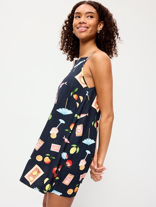 Image number 6 showing, Linen-Blend Apron-Neck Mini Shift Dress