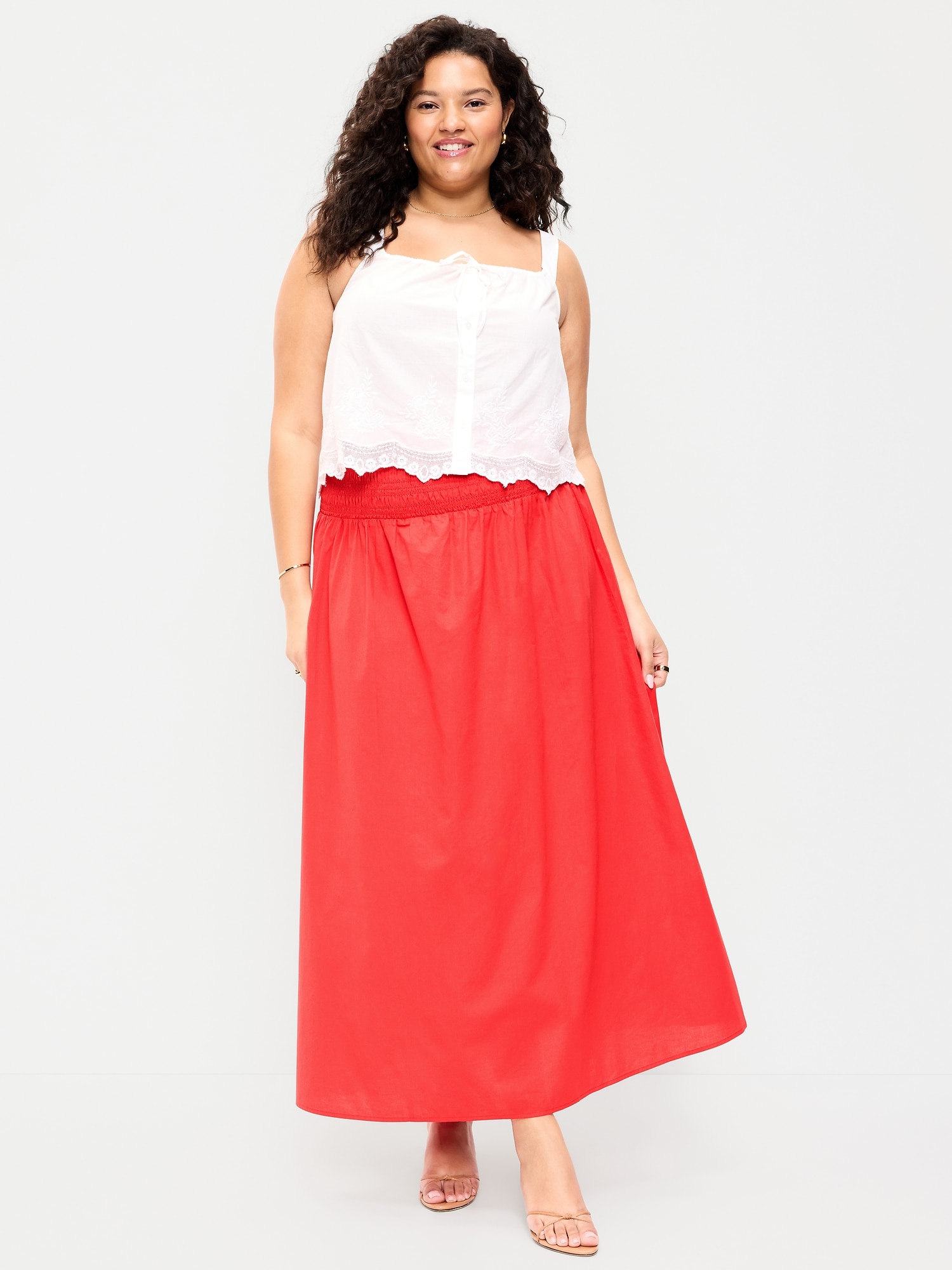 Twill Smocked-Waist Maxi Skirt