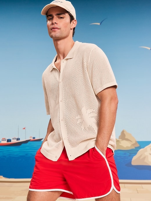 Image number 1 showing, Short-Sleeve Open-Knit Sweater Shirt