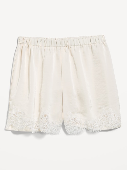 Image number 9 showing, High-Waisted Lace-Trim Satin Shorts
