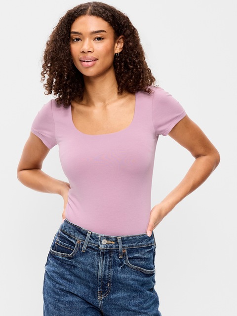 Hug Double-Layer Scoop-Neck Top