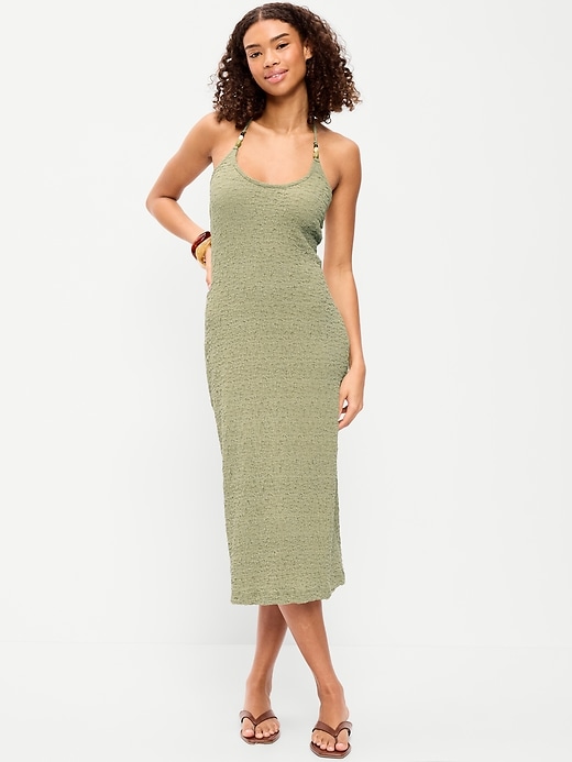 Image number 1 showing, Beaded Halter-Neck Textured Midi Dress