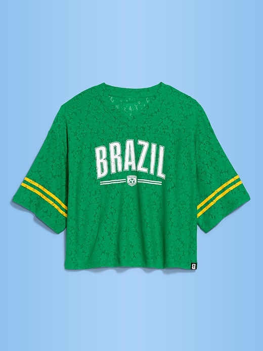 L'image numéro 4 présente T-shirt droit à encolure en V à dentelle Coupe du monde de la FIFA 26™, Brésil pour femme