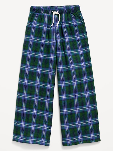 Pull-On Wide-Leg Flannel Plaid Pants for Girls