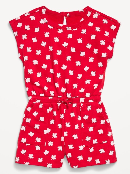 Image number 1 showing, Short-Sleeve French Terry Utility Romper for Girls