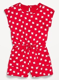 Image number 1 showing, Short-Sleeve French Terry Utility Romper for Girls