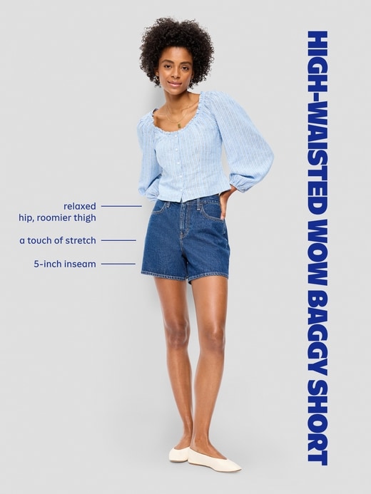 Image number 9 showing, High-Waisted Wow Baggy Jean Shorts -- 5-inch inseam