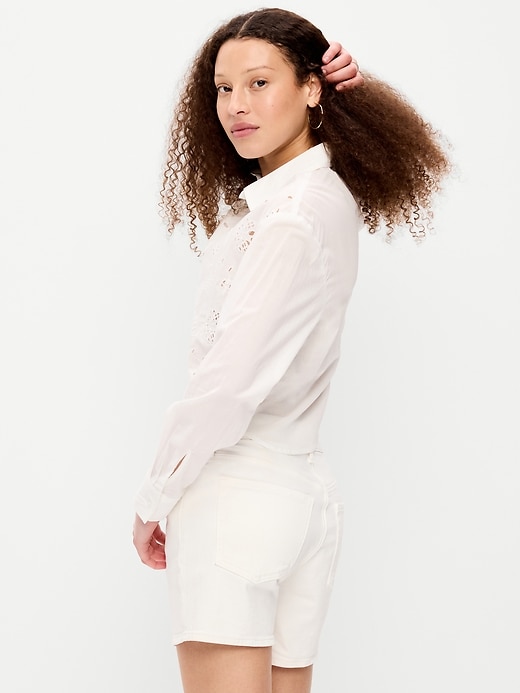 Image number 2 showing, Cropped Eyelet Button-Down Shirt