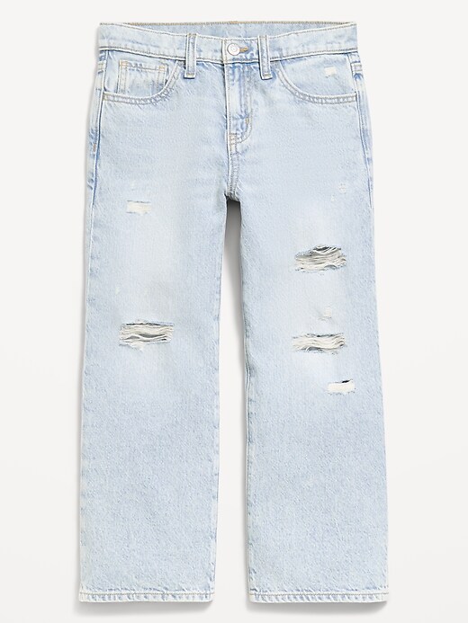 L'image numéro 4 présente Jean coupe généreuse jambe large à taille haute et ourlet effiloché pour fille