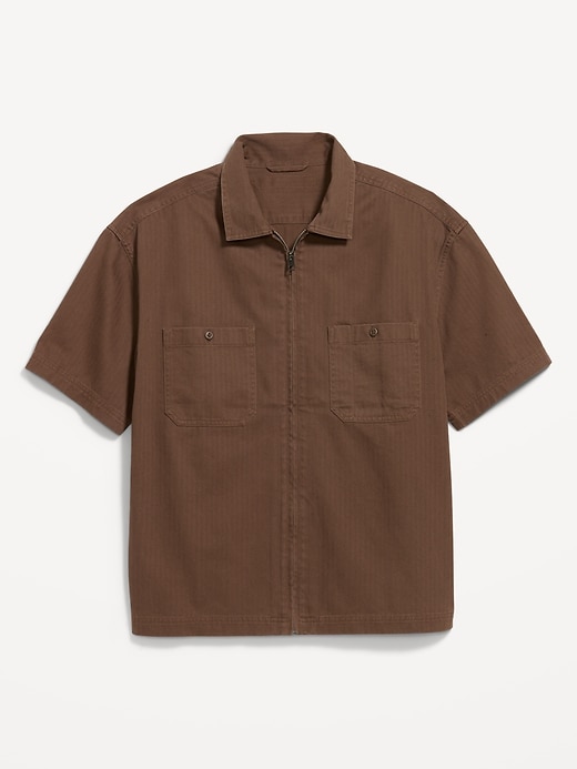 Image number 4 showing, Loose Full-Zip Herringbone Workwear Shirt