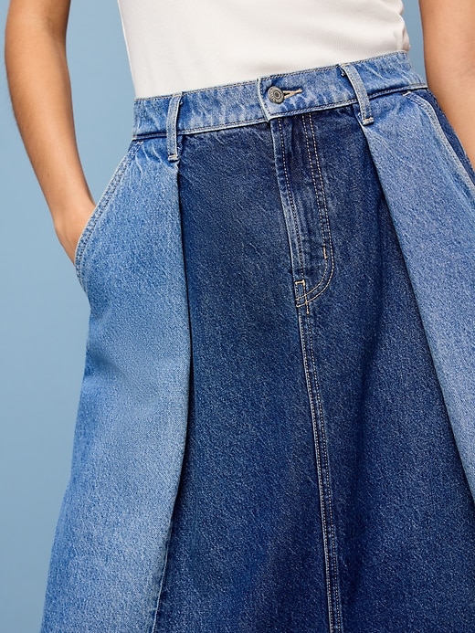 Image number 4 showing, Reconstructed Pleated Denim Midi Skirt