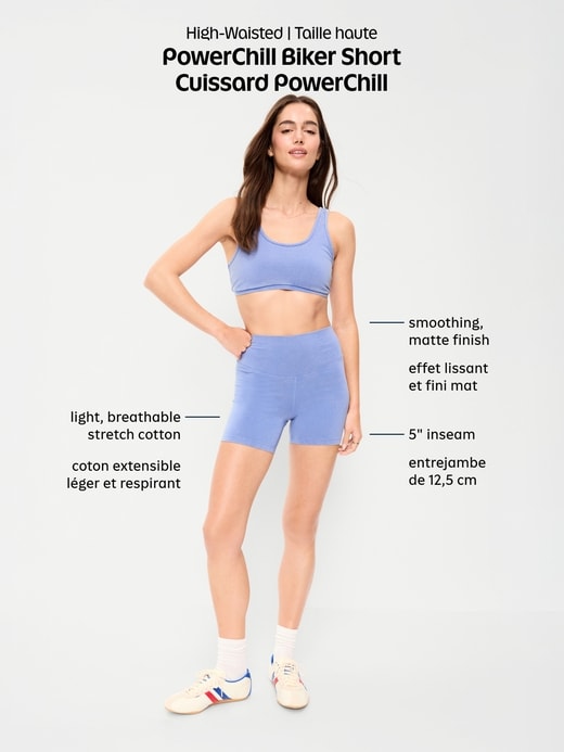 Image number 9 showing, High-Waisted PowerChill Side-Stripe Biker Shorts -- 5-inch inseam