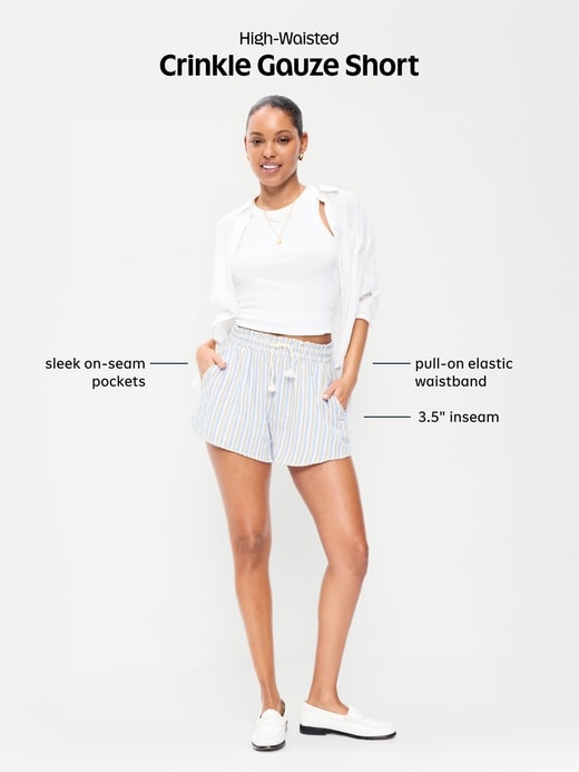Image number 9 showing, High-Waisted Crinkle Gauze Shorts