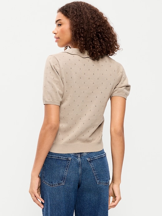 Image number 2 showing, Tie-Front Seaside Cotton Pointelle Cropped Polo