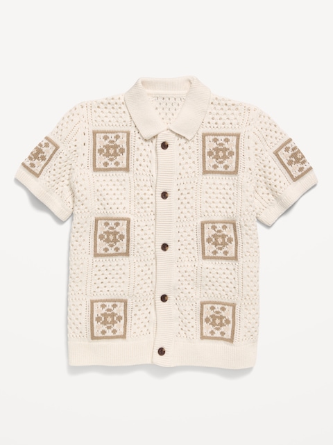 Short-Sleeve Crochet-Knit Shirt for Boys