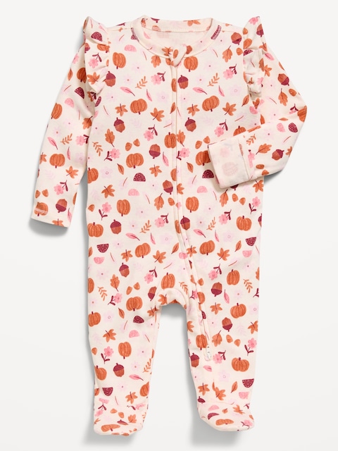 Ruffle-Trim 2-Way-Zip Sleep & Play Footed One-Piece for Baby