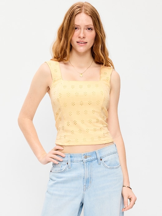 Image number 1 showing, Seamed-Bodice Eyelet Tank Top