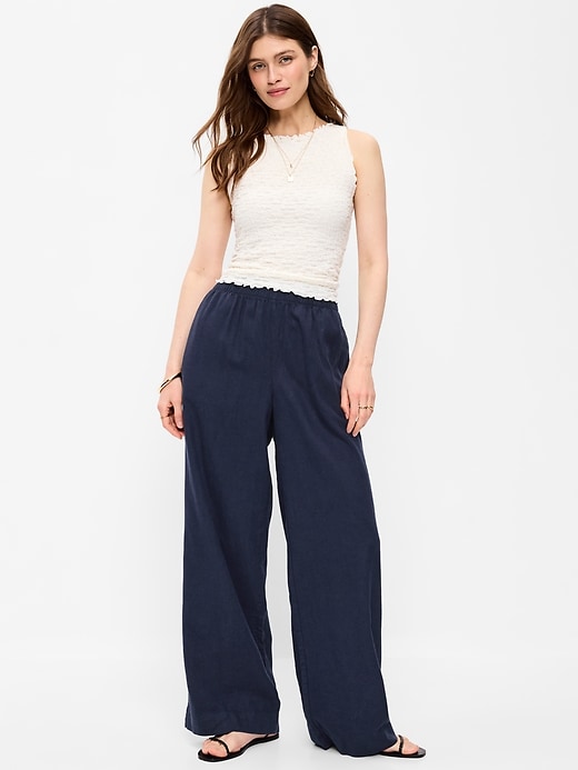 Image number 1 showing, High-Waisted Linen-Blend Super Wide-Leg Pants