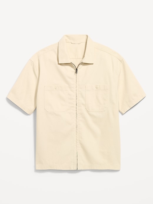 Image number 1 showing, Loose Full-Zip Herringbone Workwear Shirt
