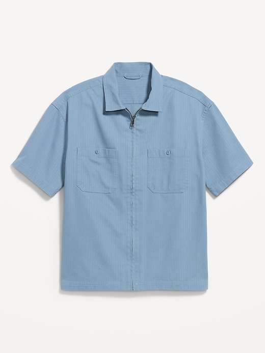 Image number 4 showing, Loose Full-Zip Herringbone Workwear Shirt