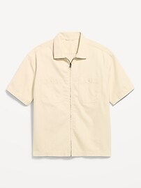 Image number 1 showing, Loose Full-Zip Herringbone Workwear Shirt