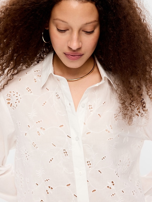 Image number 4 showing, Cropped Eyelet Button-Down Shirt