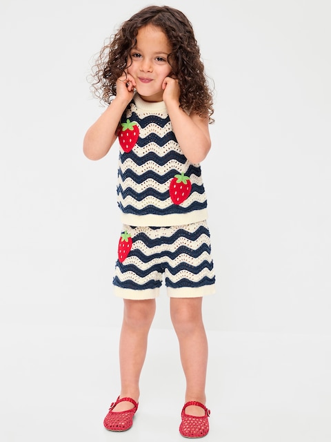 Sleeveless Sweater-Knit Top and Shorts Set for Toddler Girls