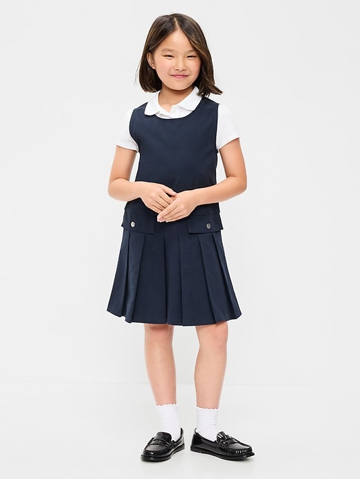 Image number 1 showing, Sleeveless School Uniform Twill Dress for Girls