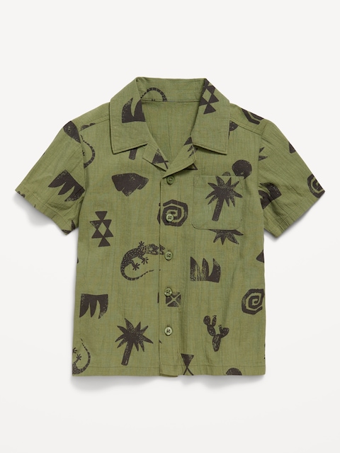 CHEMISE EN TISSU FROISSÉ À MOTIF À POCHE ET À MANCHES COURTES POUR TOUT-PETIT
