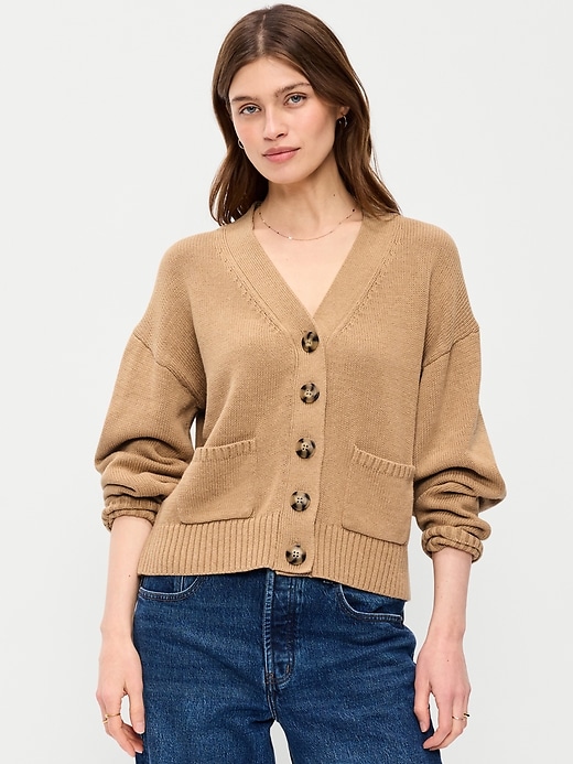 L'image numéro 1 présente Cardigan décontracté en tricot côtelé à encolure en V