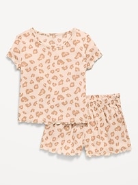 Image number 1 showing, Ribbed Lettuce-Edge Pajama Top and Shorts Set for Girls
