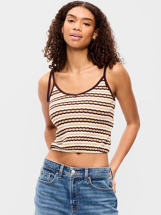 L'image numéro 1 présente Camisole à bretelles à nouer en tricot pointelle